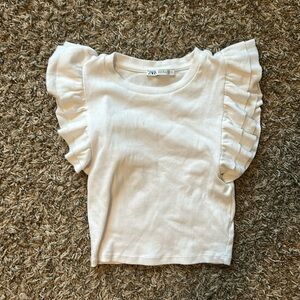 Zara white ribbed ruffle baby tee cropped size xs preppy